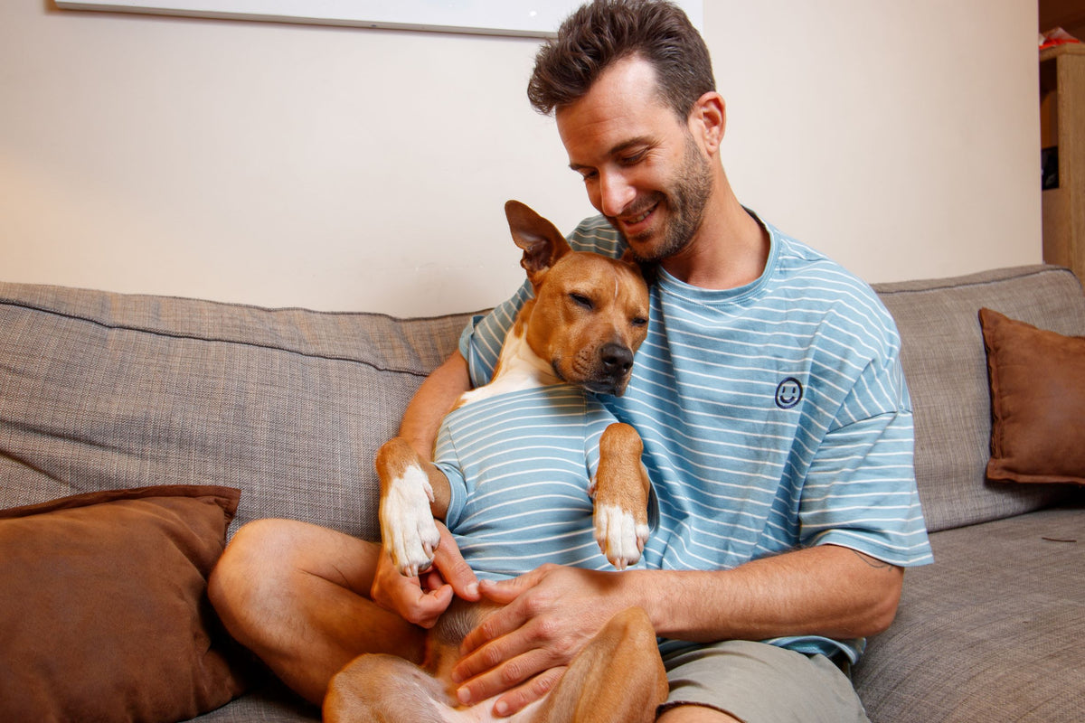 Dog and 2024 man matching shirts