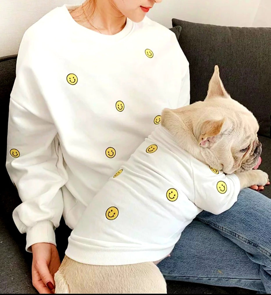 Smiley faces everyday cosy outfit for pet and human matching ocassions.